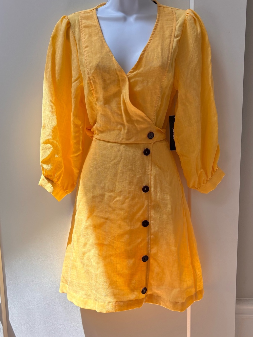 NWT Lulu's Sunny Yellow Button-Front Wrap Mini Dress